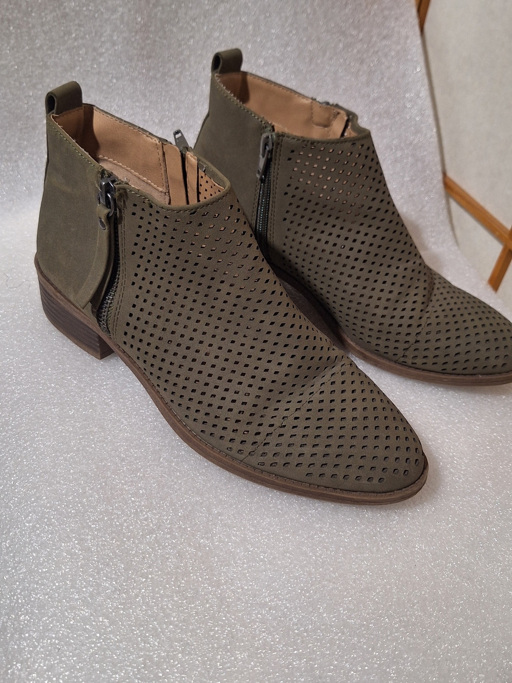 Olive Perforated Chelsea Boots - Zip Ankle Boot